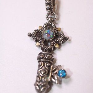 Barbara Bixby Mosaic Opal Blue Topaz 18K 925 Sterling Silver Key Pendant (R760)